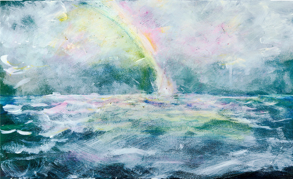 Rainbow into sea  watercolor 22x30