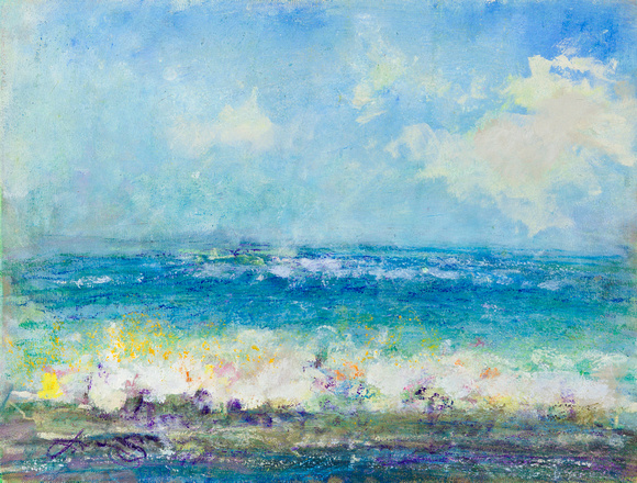 bathers seasacpe original pastel watercolor $2,000   available mixed media 34"x28" $900.