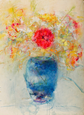 original watrercolor pastel Flowers, Blue Vase #1      $ 1,800