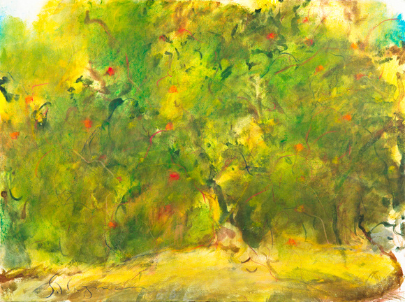 August Apple Tree original watercolor pastel $1,800 available mixed media 34"x28" $900.