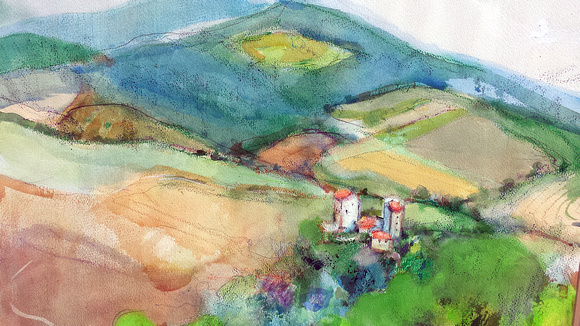 original watercolor painted on location Italy 20"28" tuscany 1,100