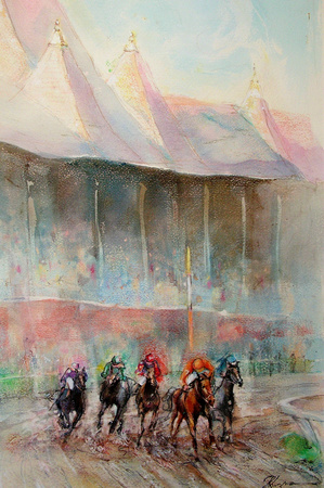 saratoga horse racing original watercolor painting 22"30' illustration 1,800