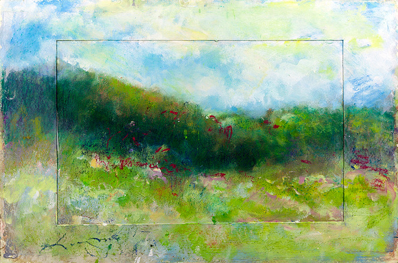 mountain study meadow summer original watercolor painting 22"30'