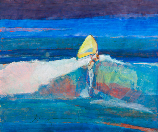 wind sailing original watercolor painting 22"30' 2,000