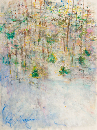 original waterbased painting pastel Winter Forest