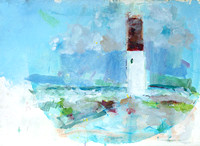 LBI barnegat lighthouse  painted in lightning storm original watercolor 22x30" 1,200