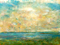 atlantic city wind turbines original watercolor paintingWhen in Maine I used to drive up into Acadia Park and park my 96 Ford station wagon onto the rocks and paint the beautiful sunset of the park la