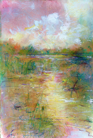 dusk wetlands nj original watercolor painting 22"30'