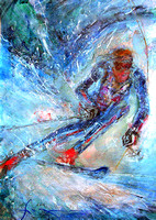 Olympics winter skier Phil Mahre original watercolor painting 22"30'