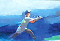 original tennis watercolor ,acrylic painting 20"26' $1,200