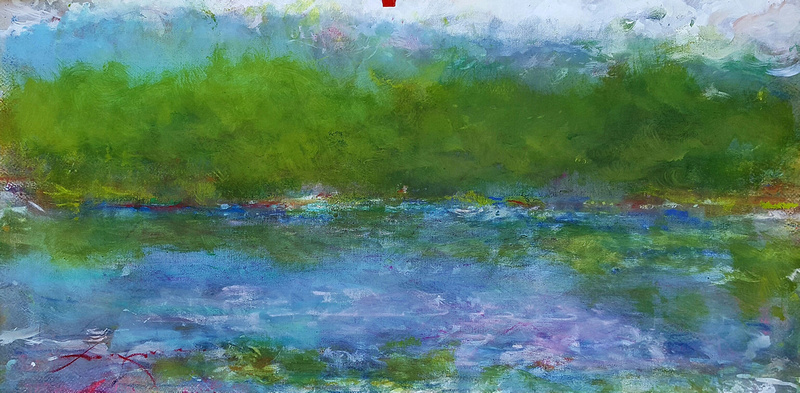 blue mountain lake Adirondack museum September Oct 2016oil pastel 30 "'x40 'story about long panoramaspainted on location in the Adirondack mountains the 24' one over a 8 year period on lodge rd durin