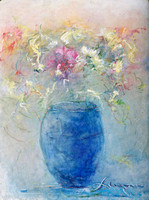 original watercolor painting 22"30'  Floral Blue Vase #2  $ 1,800