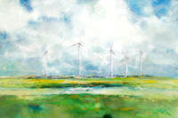 wind turbines original watercolor painting 22"30'